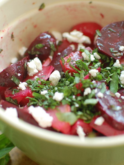 Fresh Beet Basil and Feta Salad