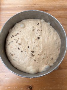 Proofed seeded dough
